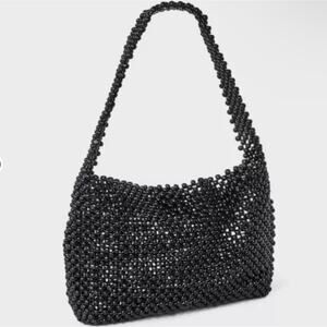 A New Day Black Beaded Handbag – Chic Shoulder Purse with Snap Closure